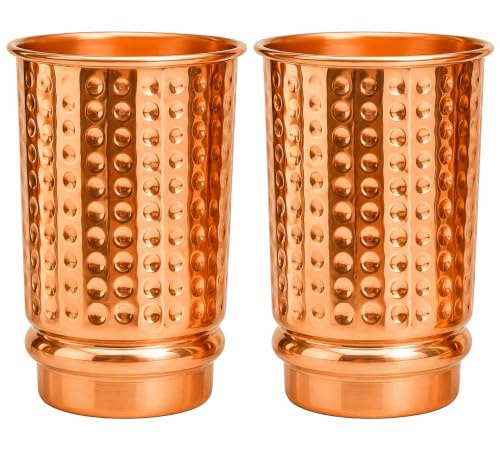 COPPAYA Set of 2 Pure Copper Tumblers (350ml / 12oz) – Handcrafted Hammered Copper Drinking Glasses for Ayurvedic Wellness – Authentic Indian Copper Cups for Water, Iced Tea & Cocktails – Premium Gift