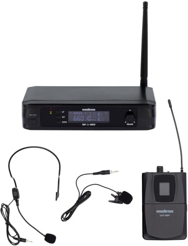 Woodbrass UHF-1HL-MULTI - Système Micro Sans Fil UHF Multi - Serre-Tête & Cravate - Émetteur Ceinture, Récepteur 1 Canal, Jack 6,35 mm - Fitness, Conférence, Animation, Voix, Karaoke