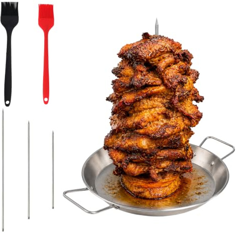 Pincho Vertical para Kebab Soporte Vertical para Brochetas Acero Inoxidable | Soporte Vertical para Kebab Turco con 3 Picos De Repuesto para Filete Pollos Enteros Pescado Carne