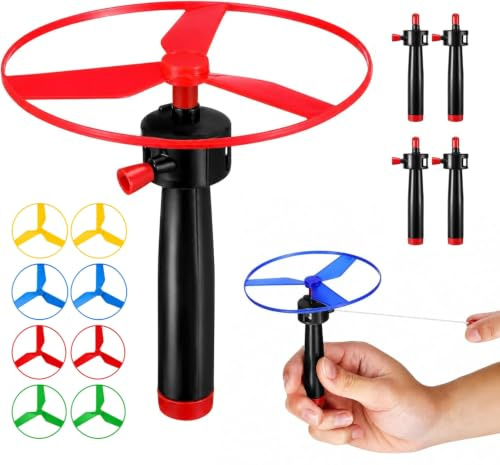 Flugkreisel Set – 4 Sets mit 4 Abschießern & 8 Flugscheiben – Propeller Spielzeug – Outdoor Spiel Garten – Wurfspiel – Geschenk für Jungen & Mädchen ab 14 Jahren