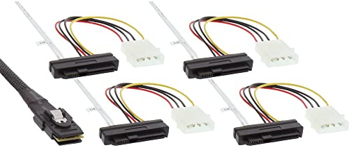 InLine® SAS Anschlusskabel, Mini-SAS SFF-8087 an 4x SAS + Strom, SAS HDD an Controller, 0,75m