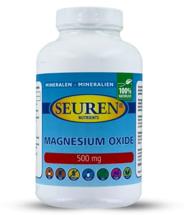 Seuren Nutrients | Magnesium 500 mg | 200 Tabletten | Glutenfrei | Laktosefrei | Zuckerfrei | 100% Natürlich |
