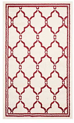 SAFAVIEH Amherst Collection Accent Rug - 3' x 5', Ivory & Red, Trellis Design, Non-Shedding & Easy Care, Ideal for High Traffic Areas in Entryway, Living Room, Bedroom (AMT414H)