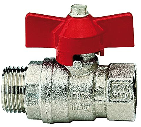 MS-Kugelhahn 3/4 IG/AG mit Flügelgriff rot, PN 25, MS 58