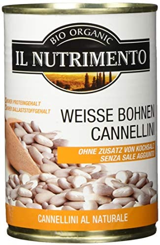 IL NUTRIMENTO Bio weiße Bohnen – Natürliche Cannellini-Bohnen – Ohne Salzzusatz – Packung mit 12 Stück (12 x 400 g)