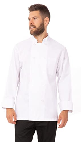 Chef Works Le Mans Chefs Jacket White unisex chef jacket with long sleeves. Size M | Commercial suitability for busy professional kitchens, offering durable protection for catering shifts.