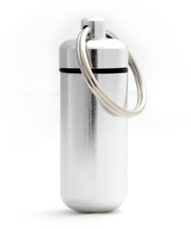 Ganzoo Pillen-Dose, Pillen-Box, Aluminium-Kapsel, Schlüssel-Anhänger mini, wasserdicht, Farbe: silber, Höhe: 45mm