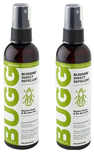 Buggins Natural Insect Repellent | DEET-Free, Repels Gnats & Flies, Plant Based, Vanilla Mint & Rose Scent, 4-oz (2)