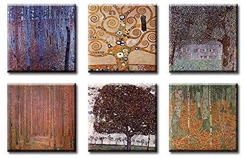 time4art Gustav Klimt Print Canvas 6 Bild 6 x 30x30cm Baum des Lebens Tree of Life Lebensbaum - Stoclet-Frieze, Oberösterreichisches Bauernhaus, Apfelbaum II, Buchenwald I, Birkenwald
