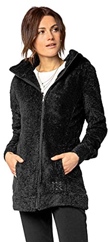 Sublevel Damen Fleece-Mantel: Kuschelige Teddyfleece Kapuzenjacke, Langarm, Warm und Bequem, Freizeitjacke in Schwarz, Rosa, Weiß, Grau black1 S
