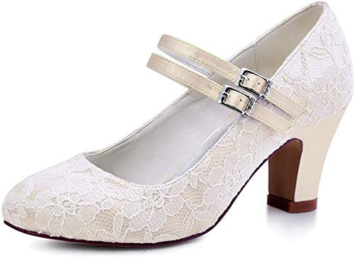 Elegantpark HC1701 Damen Mary Jane Pumps Geschlossene Zehen Hochzeit Tanz Brautschuhe mit Blockabsatz 7CM Champagner Gr.39