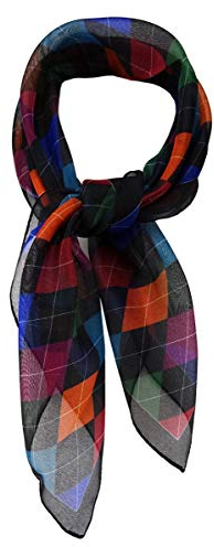 TigerTie Damen Chiffon Nickituch Halstuch in orange blau violett petrol schwarz rot kariert - Größe 58 x 58 cm