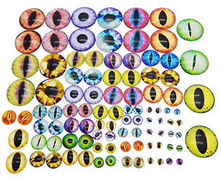 Julie Wang Cabochons aus Glas in sortierten Größen, rund, zur Puppenherstellung und Schmuck, Drachenauge, 90 Stück