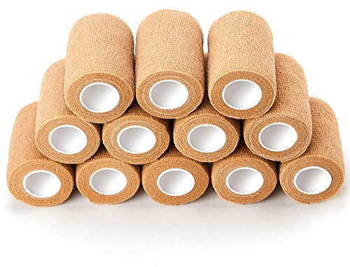 SUPERBE Bande Cohesive Bandage Autoadhésif Elastique 7.5cm x 450cm, Bandage Medical pour Premiers Secours Sports, 12 Rouleaux (Beige)