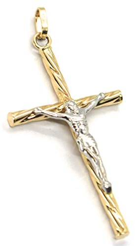 Anhänger Kreuz Gold Weiß und Gelb 750 18K, Kristalle, KRIST, Röhre 4 cm