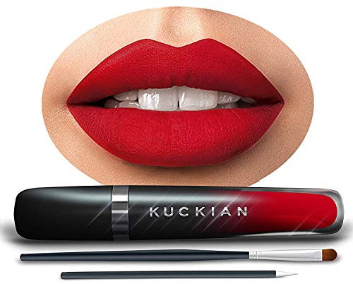 PERFECT, by Kuckian [Gift Wrap Included], 12-HOUR Red Lipstick, Brush & Diamonds - Smudge-proof - Kiss-proof - Vegan & Cruelty Free