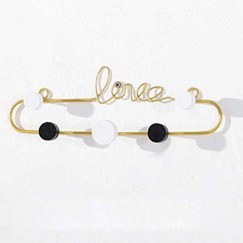Porte-manteau 10/7/5 hooks Patère à Crochets Murale Décoratif porte-clés chapeau porte patère le fer l'amour cintre en métal Prise en bois moderne pour les filles entrée Organisateur (or, noir)