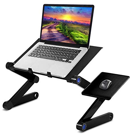 Greensen Laptopständer Aluminium Laptoptisch Klappbar Betttisch Laptop Ständer Höhenverstellbar Notebooktisch Ergonomischer Laptophalterung mit Belüftungsbasis und Maushalterung, Schwarz