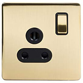 Soho Lighting Brushed Brass Gold 5a Plug Socket with Switch Black Insert Screwless