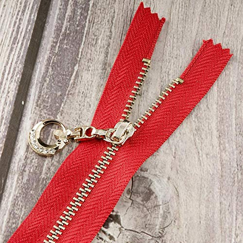 LY Reißverschluss Nummer 3 Reißverschluss Metall Schwanz Gold Silber Zähne Leder Tasche Mond Schieber Reißverschluss Kleidung Zubehör Selbstschließend 1 Stück RT003 (Rot, 17 cm Silberzähne )