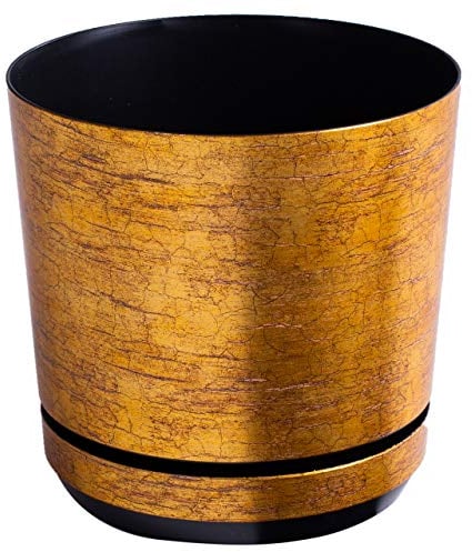 KORAD Pot de Fleur - Or Antique 21 cm - Pot de Fleur avec Trous de Drainage et Soucoupe intégré, Pot de Fleur et de Plante décoratif pour l'intérieur DEKOR 21/014