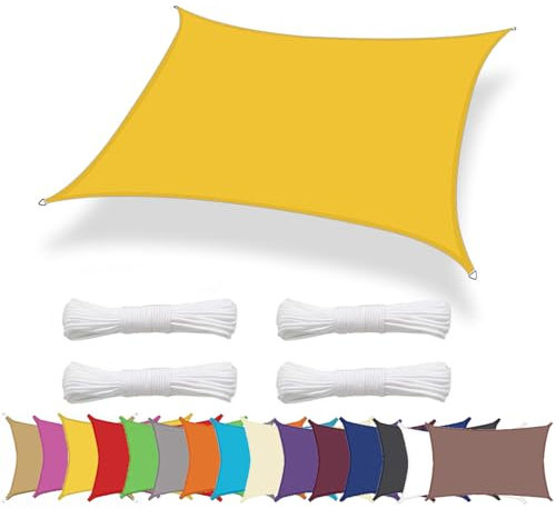 Lingle888 Sonnensegel Sonnenschutz Sonnendach Wasserdicht 98% UV-Schutz Balkon Viereck Rechteck Quadrat Winddicht 8Tage Transport 420D 10Farbe 25Größe (3x3, Gelb)