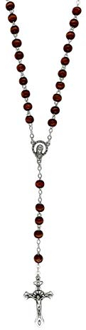 Eurofusioni Holz katholisch Rosenkranz herren und damen - Braune Holz perlen kette und versilbertes Kreuz