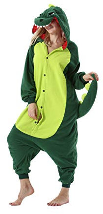 DarkCom Unisex Adulto Animale Onesie Dinosauro Verde Cosplay Onesie Halloween Carnevale Costume per Uomo Donna S
