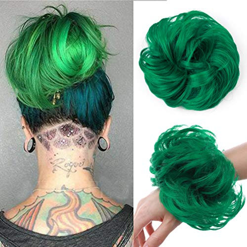 Hair Extensions Haarverlängerung Haarteil Haargummi Hochsteckfrisuren Voluminös Unordentlicher Dutt Gewellt Wavy wie Echthaar Grün