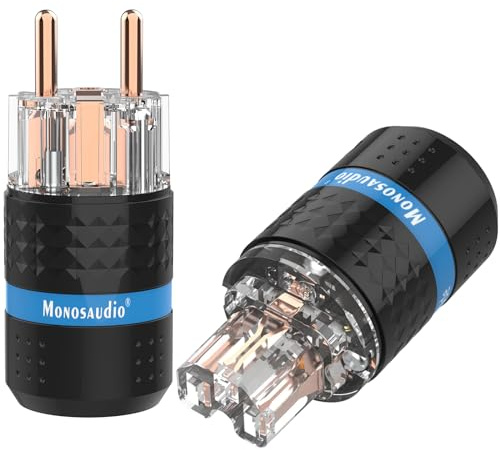 Monosaudio Paar HiFi Schukostecker & IEC C15 Anschluss High-End Kaltgeräte-Stecker Buchse Steckdose 16A 250V Audiophiler Netzstecker Kupplung Reines Kupfer E103/F103