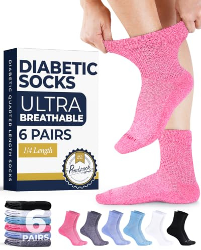 Pembrook® Ankle Diabetic Socks for Men & Women | 6 Pairs | Black, White, Blue, Light Blue, Pink, Purple | Mens Diabetic Socks | Diabetic Sock for Men 9-12 | Ankle Neuropathy Socks for Men