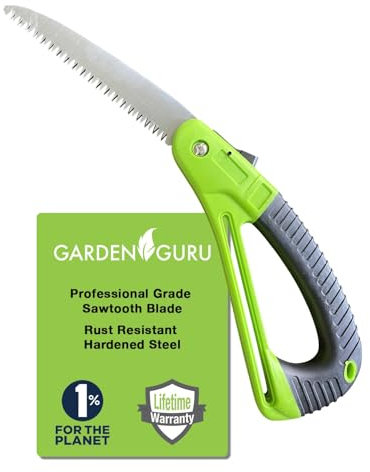 Garden GURU Folding Pruner Saw with Ergonomic Handle & Safety Lock – Non Slip – Rust Resistant Hardened Steel – Professional Grade Sawtooth Blade – for Pruning Trimming Camping Clearing
