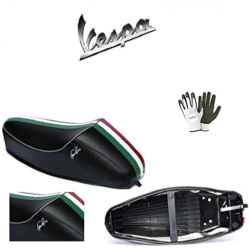 COMPATIBILE CON PIAGGIO VESPA 50 SPECIAL 1972 72 SELLA DI COLORE NERO DIEFFE SELLINO IN SEMILPELLE TELATA CON FASCIA E GOBBA TRICOLORE TELAIO A MOLLE