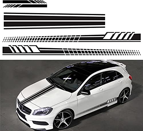 OPSLEA 5 Stück Vinyl Auto Seitenaufkleber Langer Streifen Auto Body Racing Sport Aufkleber Universal Auto LKW DIY Aufkleber Streifen Vinyl Aufkleber Dekoration (Schwarz)