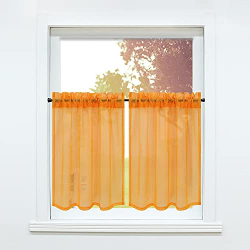SCHOAL Scheibengardine mit Tunnelzug/Kräuselband 2 Stück Gardinen Küche Set Bistrogardinen Voile Stores Fenstergardine Uni Orange BxH 66x61cm