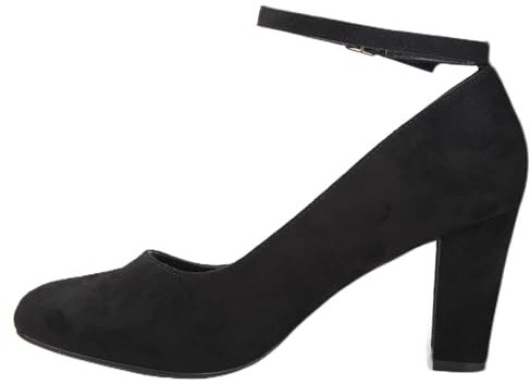 Bismaa Women's Unisex Mid Block Heel Shoes Black Plain Ankle Strap 9 10 11 12