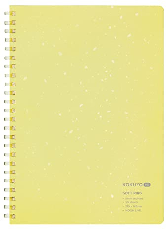 KOKUYO Me D-förmiges Notizbuch mit weichem Ring, A5, 4 mm, kariert, 50 Blatt (Moon Lime)
