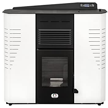STUFE A PELLET ITALIA Marmolada - Estufa de aire ventilada de 14 kW, eficiencia 92%, calienta 130 m², autonomía de 19 h, programable, 5 velocidades y potencias, diseño compacto, color blanco