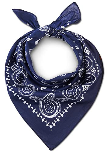 LOVARZI Blue Cotton Bandanas for Men & Women - Navy Blue Paisley Headband Large Scarf - Pirate, Hair, Head & Neckerchief Scarves