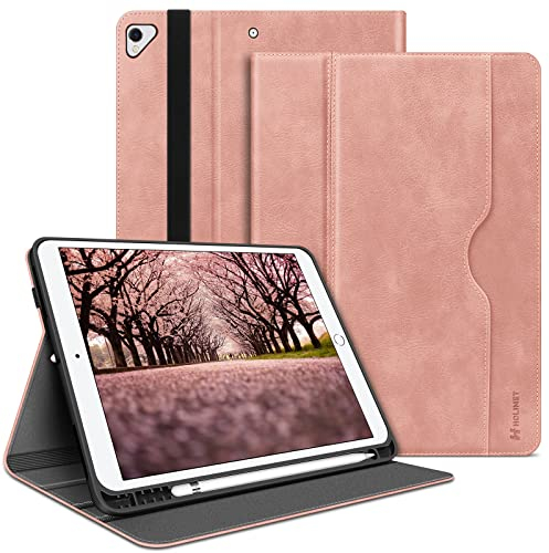 HOLIMET iPad 9 Generation Hülle mit Stifthalter, 2021/2020/2019 iPad 8/7. Generation PU-Leder Case TPU Rückseite Abdeckung Schutzhülle Stoßfest, Auto Schlafen/Wachen für 10,2 Zoll iPad 9-Rosa