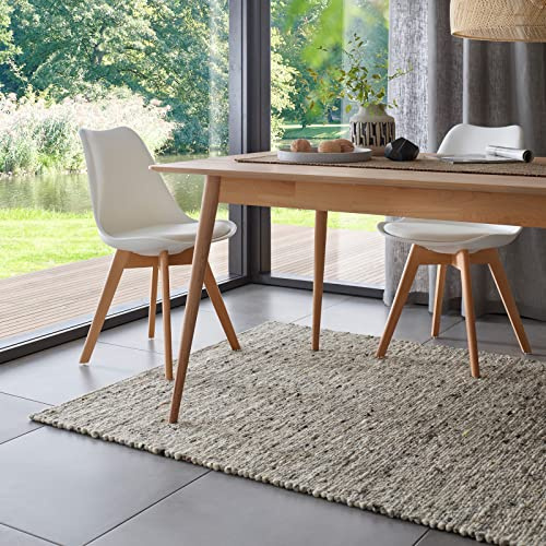 TacaHome Wollteppich Natur Handweb Teppich I Reine Schur-Wolle im Skandinavischen Design I Wohnzimmer Schlafzimmer Esszimmer Kinderzimer Büro | 250 x 340 cm Grau Meliert