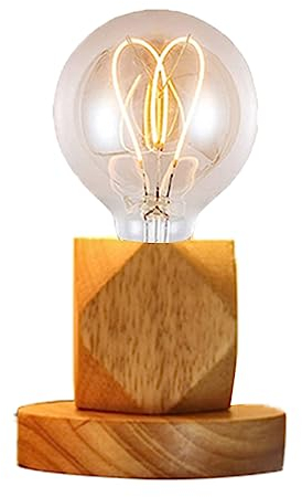 Holz Schreibtischlampe Nachttischlampe Moderne kleine Tischlampe E27 für Schlafzimmer Wohnzimmer Esszimmer Flur Restaurant Hotel Dekor Holz Base Quadrat Geometry Desktop Licht Mit Schalter (B)