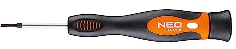 NEO TOOLS Präzisionsschraubendreher flach - Größe 2.0 X 50 mm - Aus S2 Stahl - Mit magnetischer Spitze - Drehbarer Aufsatz ermöglicht präzises Anziehe