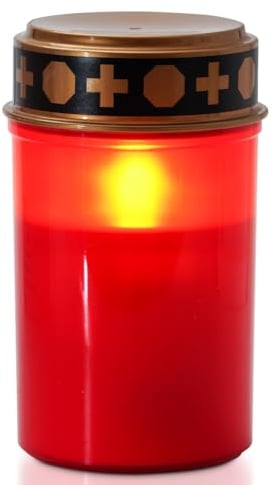 Homemory LED Grabkerze, 7cm x 12,5 cm, Rotes IP44 Wasserdichtes Outdoor Flammenloses Kerzenlicht, Grablicht mit Timer, Batteriebetriebene Grabkerze, Friedhofskerze Grablaterne