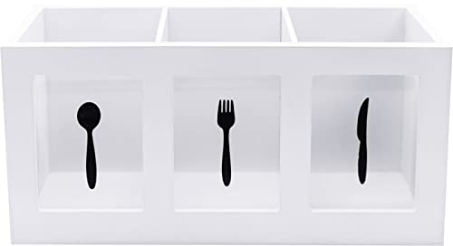 Maison Des Cadeaux 3 Compartment White Wooden Cutlery Rack Utensil Organiser Caddy Holder