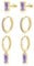 CERSLIMO Gold Earrings for Women - Sterling Silver Earrings Set of 3 with Purple Amethyst Cubic Zirconia | Huggie Hoop Earrings, Rectangle Stud Earrings & Drop Dangle Earrings, Gold Earrings for Women