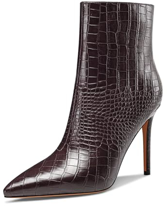 HEUIVZAR Donna Alto High Spillo Tacco Heel Chiusa a Punta Dress Stivaletti Classico Slip-on Cerniera Ballo da Matrimonio Stivali 10 CM Heels Rosso Vino 44 EU