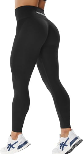 JOYSPELS Nahtlose Yogahose, Workout-Leggings für Damen, Kompression, Bauchkontrolle, Fitnessstudio, Fitness, Po-Lifting, Schwarz, M