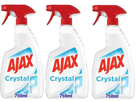 Ajax Crystal Clean Lot de 3 sprays de nettoyage pour verres 750 ml | Vaporisez de nettoyant pour vitres avec ammoniac I 100 % anti-taches | Pour verre, miroirs et surfaces + Polpa italien Gourmet