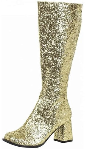 BloomFashion® Women’s 1960’s 70’s Fancy Dress Party GOGO Boots – Ladies Retro Knee-High Long Heel Sparkly Glitter Go Go Boots Shoes With Side Zip Closure (Gold Glitter, 6Uk)